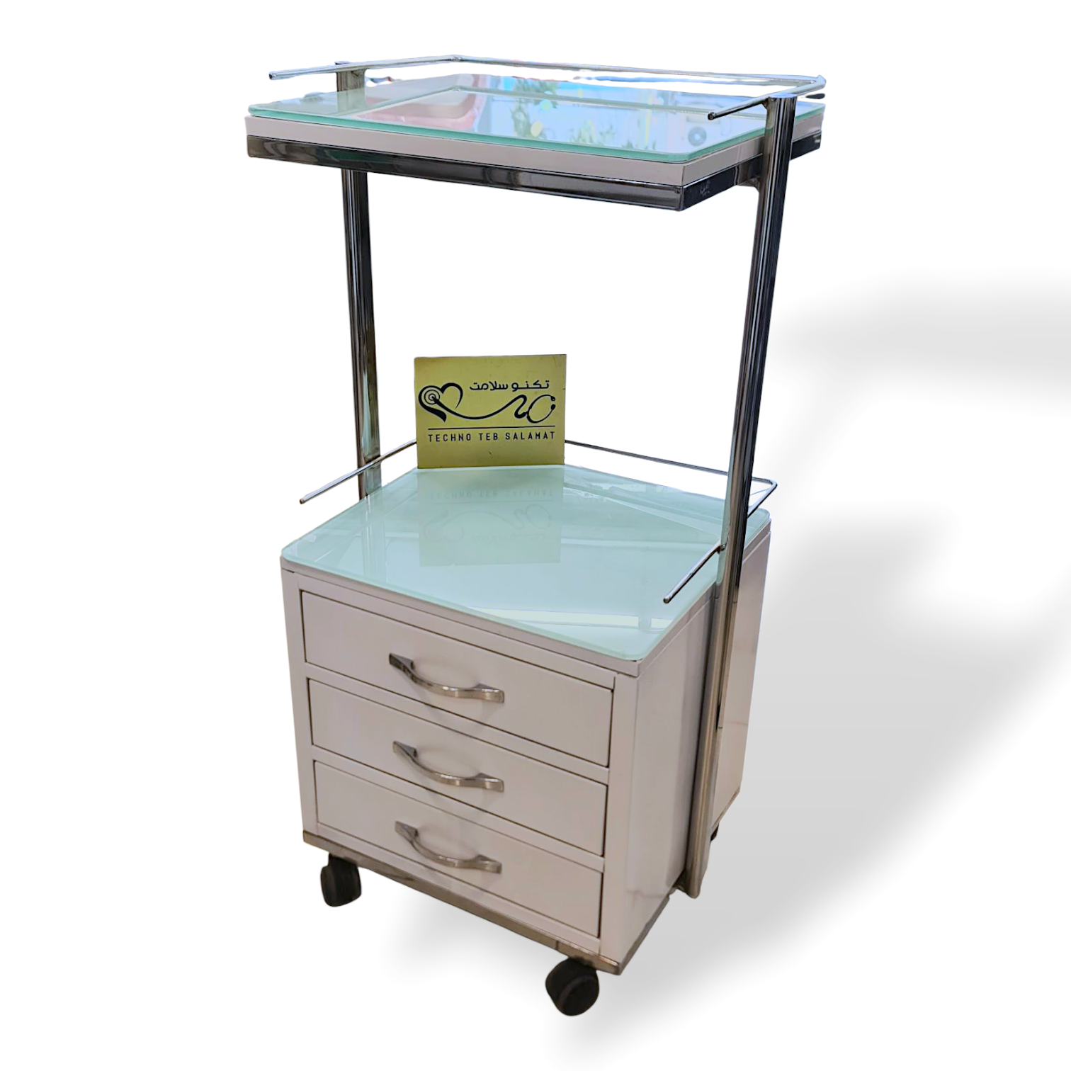 ترالی شیشه ای سه کشو دو طبقه
